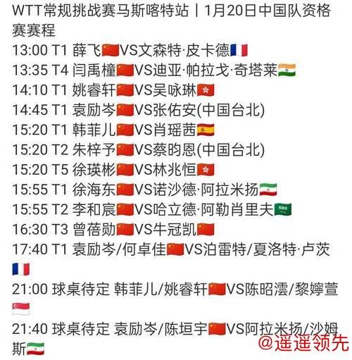 万博体育APP WTT常规赛：国乒4人输球，1人提前出局！薛飞徐瑛彬晋级 1月20日赛程出炉